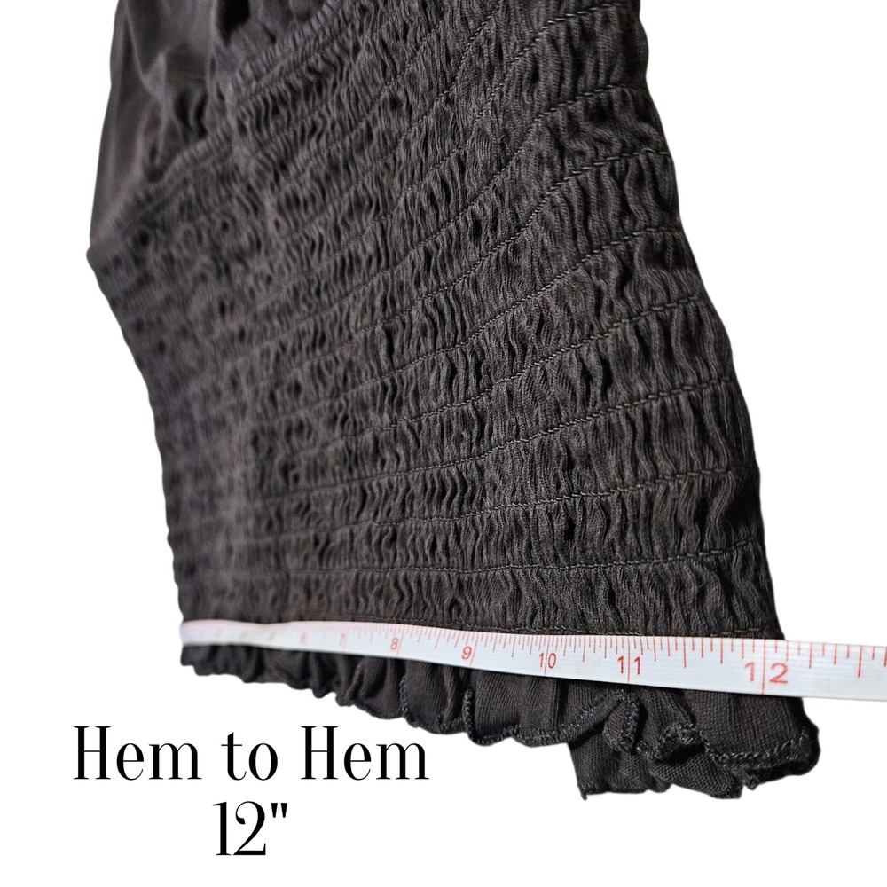 American Eagle Y2K Halter Top XS Black Smocked Ruffle Stretch Crop Cami Tie Neck - Picture 7 of 11